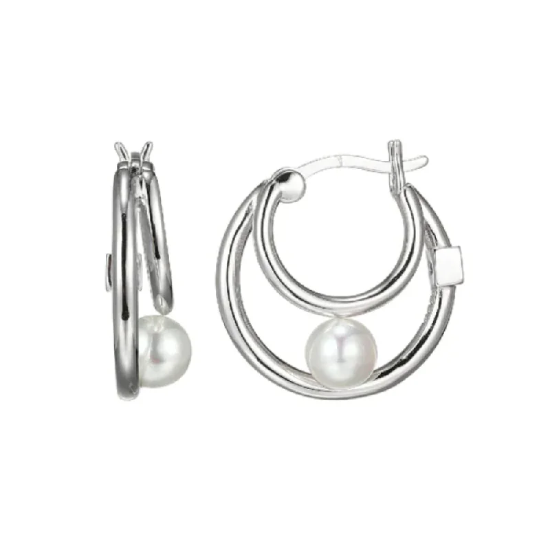 Bead weave earrings-Elle "Simpatico" White Shell Pearl Hoop Earrings