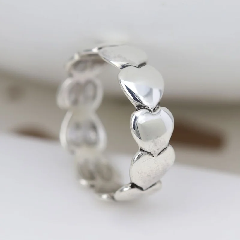 Quartz stone rings-POM Sterling Silver Multi Heart Band Ring