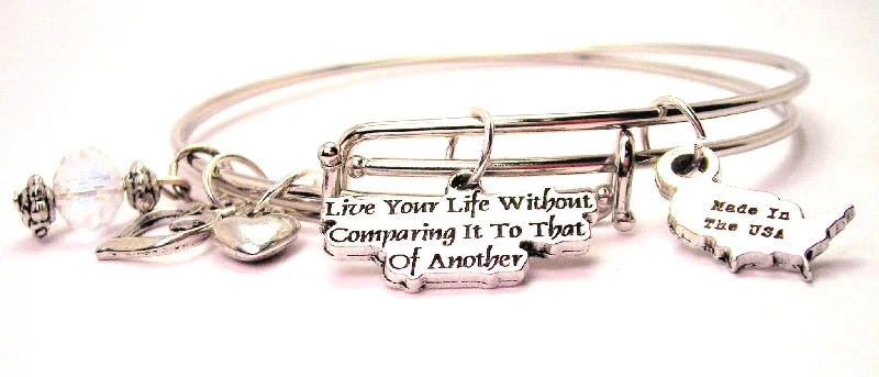 Light wood bangles-Live Your Life Without Comparing It To That Of Another Expandable Bangle Bracelet Set