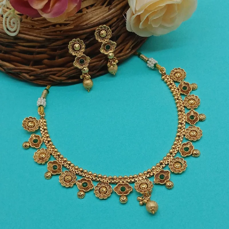 Low bar necklaces-India Art Gold Plated Pota Stone Necklace Set