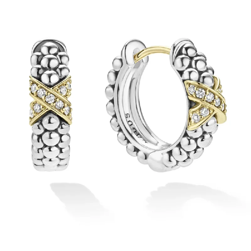 Smooth gem earrings-Lagos Embrace Two-Tone Diamond Huggie Earrings