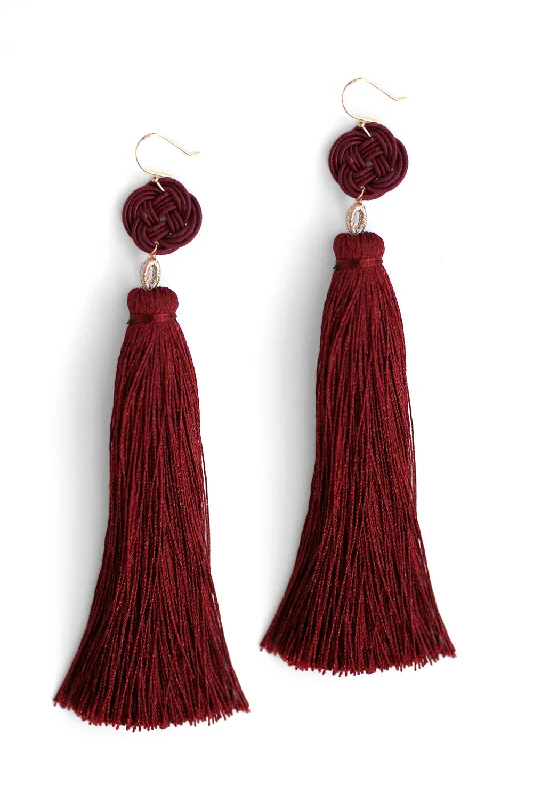 Thick stud earrings-Long Tassel Drop Earrings - Red