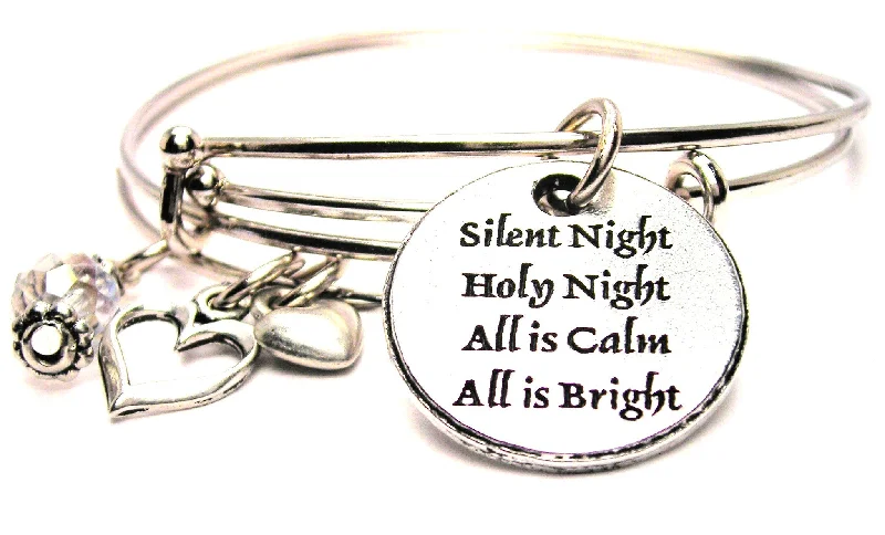 Heavy stone bangles-Silent Night Holy Night All Is Calm All Is Bright Expandable Bangle Bracelet Set