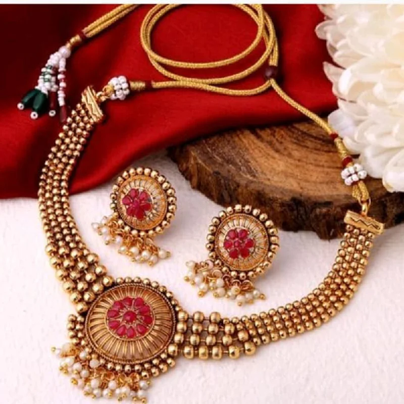 Wave pattern necklaces-Palak Art Gold Plated Pota Stone Necklace Set