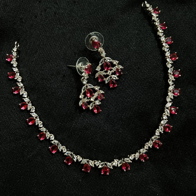 Wave pattern necklaces-Manisha Jewellery Silver Plated AD Necklace Set