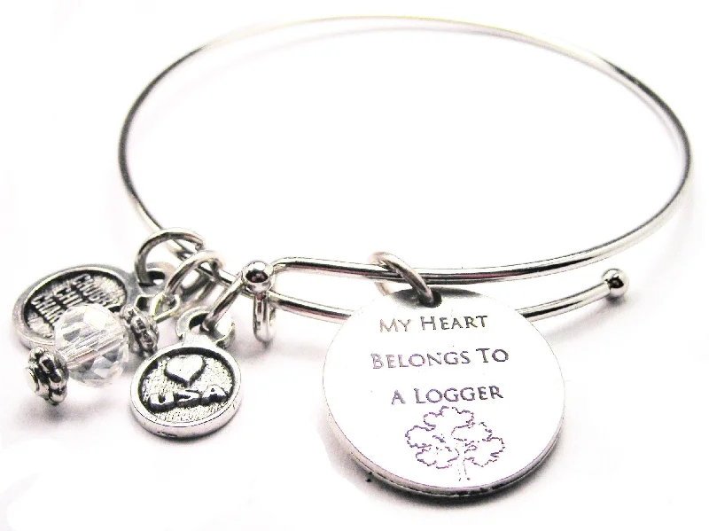 Topaz bead bangles-My Heart Belongs To A Logger Expandable Bangle Bracelet