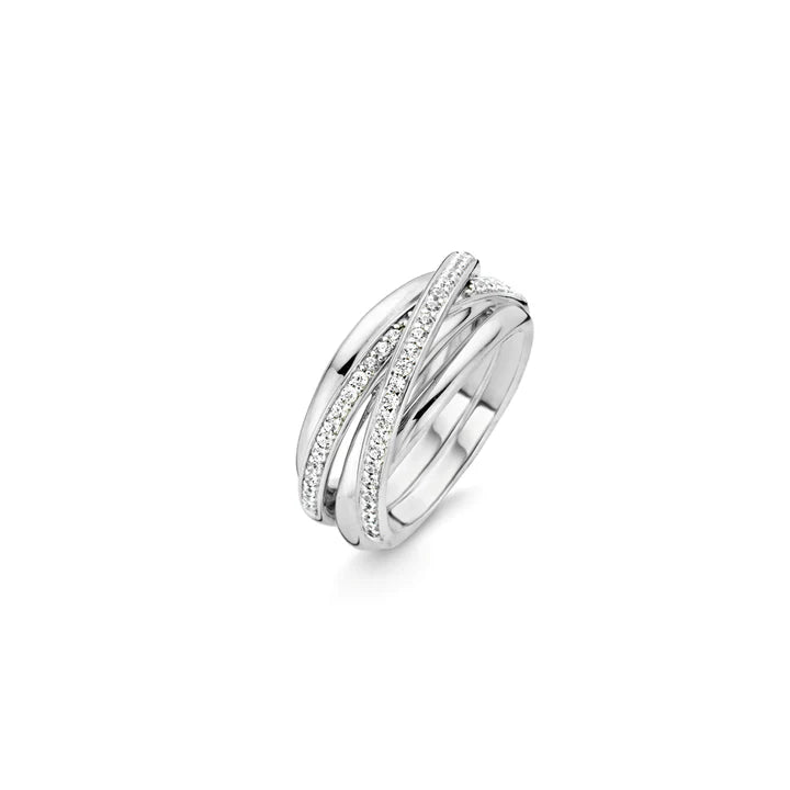 Wide band rings-Ti Sento Sterling Silver Cubic Zirconia Twisted Bands Ring