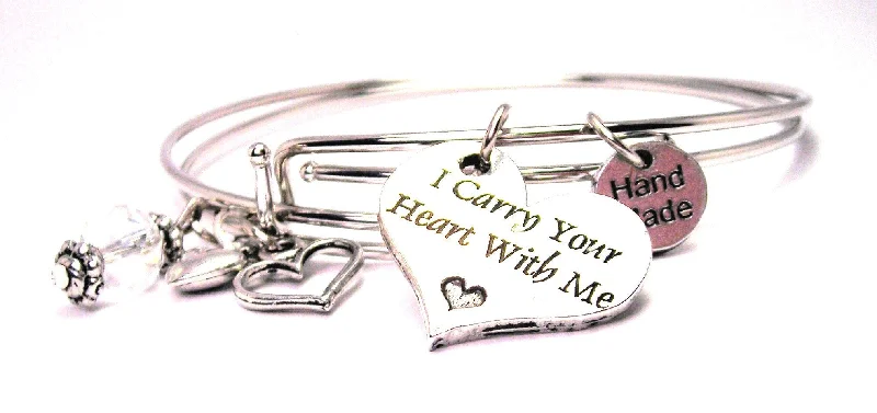 Oval gem bangles-I Carry Your Heart With Me Expandable Bangle Bracelet Set