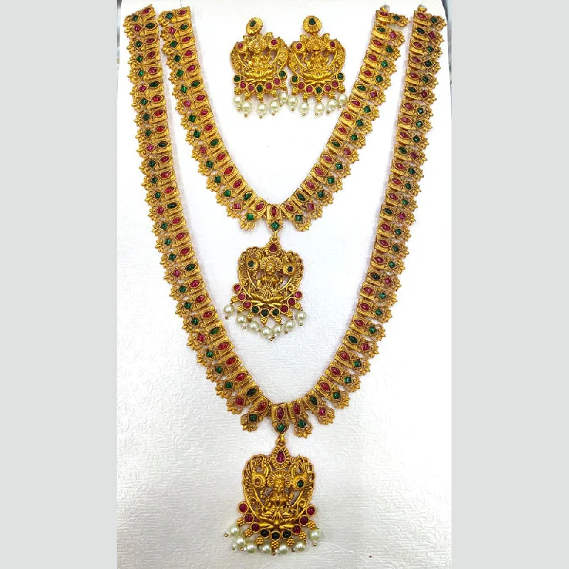 Slanted design necklaces-Manisha Jewellery Gold Plated Double Traditional Necklace Set