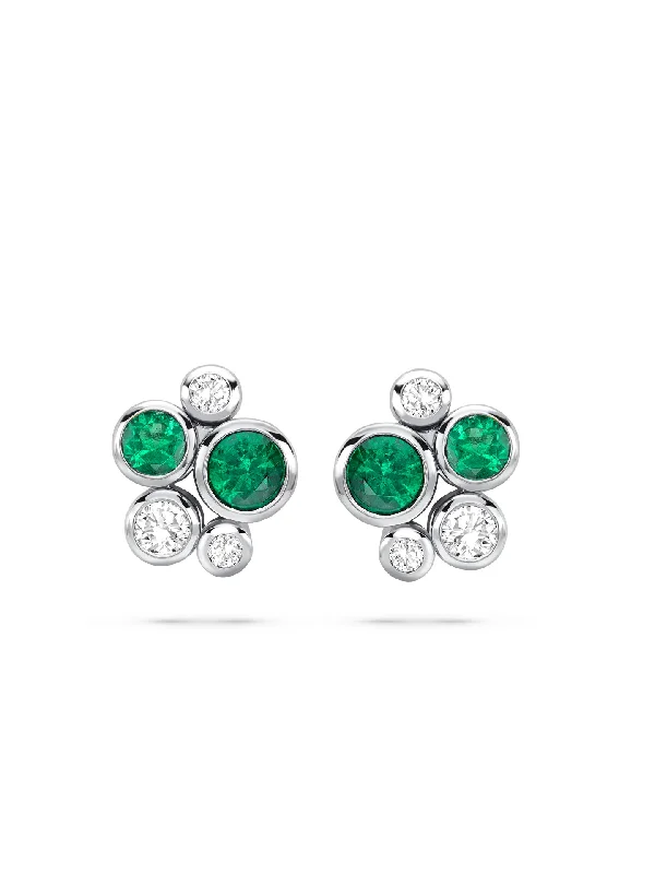 Thin hoop earrings-Raindance Classic Cluster Emerald Platinum Stud Earrings