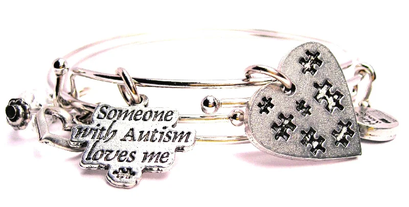 Surf theme bangles-Someone With Autism Loves Me Heart With Puzzle Piece Expandable Bangle Bracelet Set