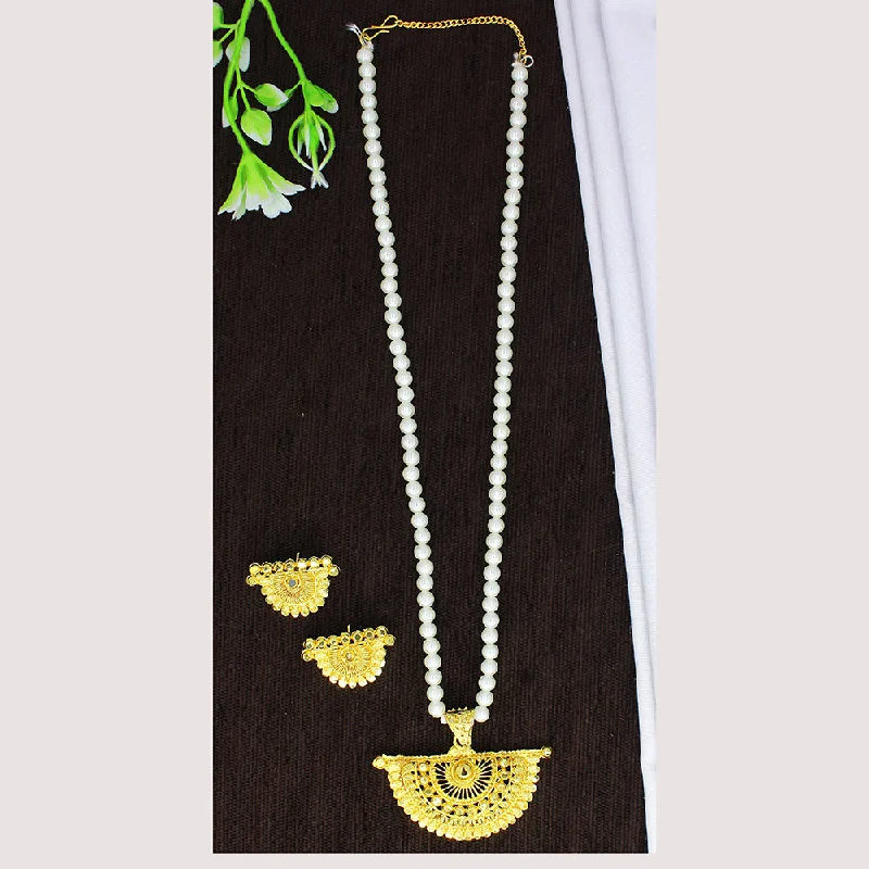 Vibrant enamel necklaces-Mahavir Gold Plated Pearl Necklace Set