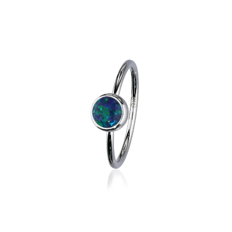 Java tile rings-Indie Silver Stone Ring Dark Teal Opal Flake FSR 4