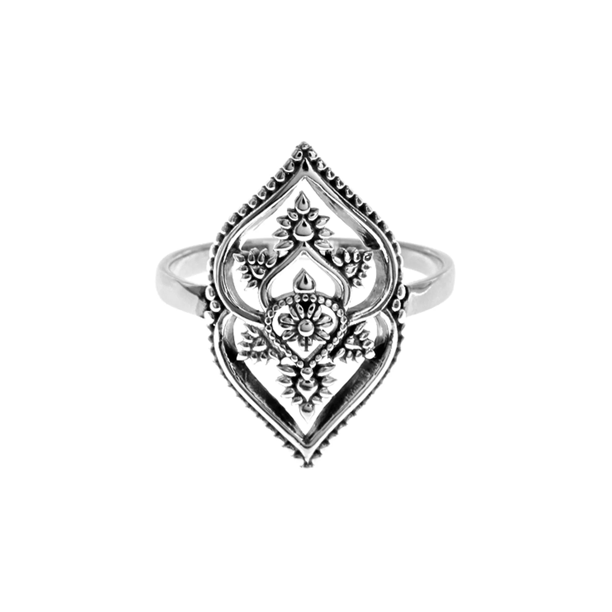 Full moon rings-Sterling Silver Vintage Flower Motif Ring