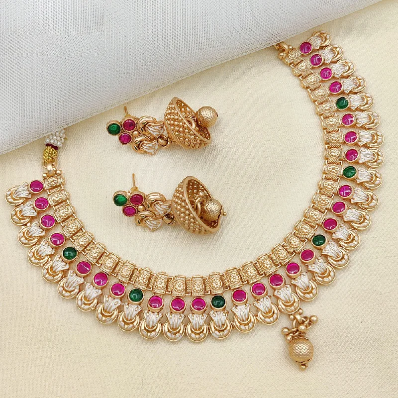 Ruby stone necklaces-Jewel Addiction Gold Plated Rajwadi Finish Pota Stone Necklace Set