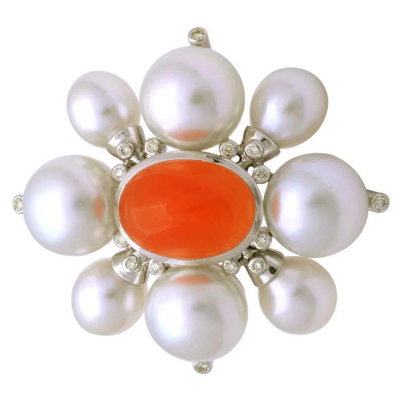 Shiny enamel brooch-Brooch-Cornelian, South Sea Pearl and Diamond