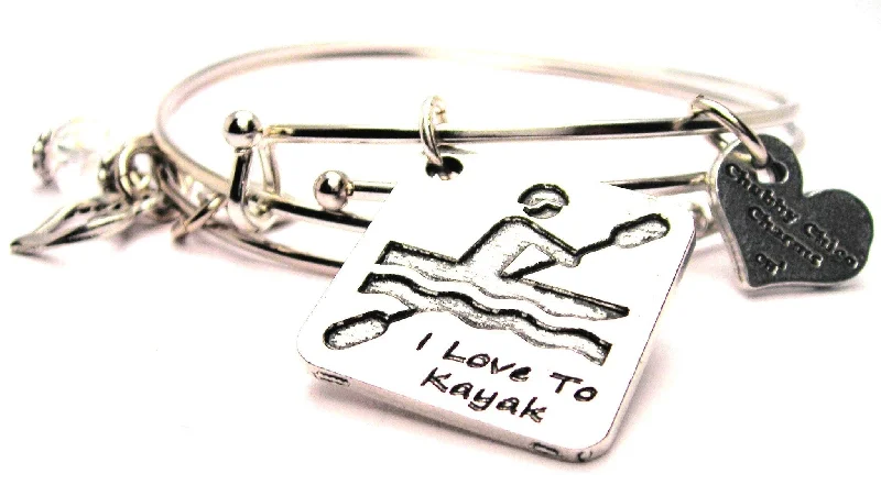 Pinch clasp bangles-I Love To Kayak Expandable Bangle Bracelet Set