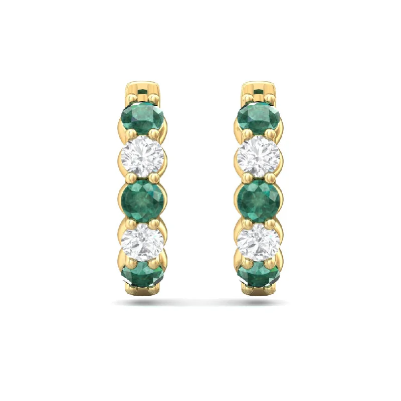 Yarn tassel earrings-Martin Flyer 14k Emerald and Diamond Hoop Earrings