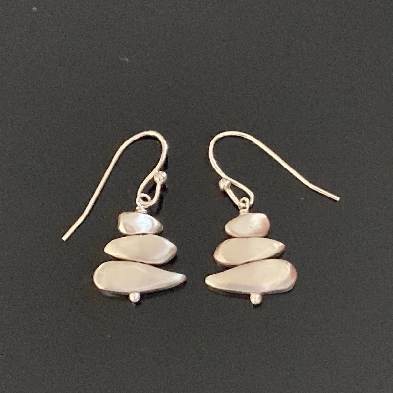 Polished gem earrings-Stacked Brushed Sterling Silver Stones Earrings