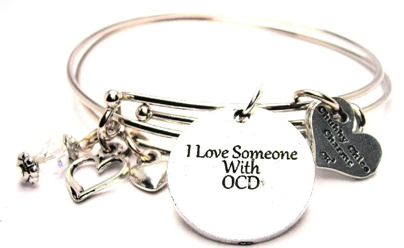 Cool wood bangles-I Love Someone With OCD Expandable Bangle Bracelet Set