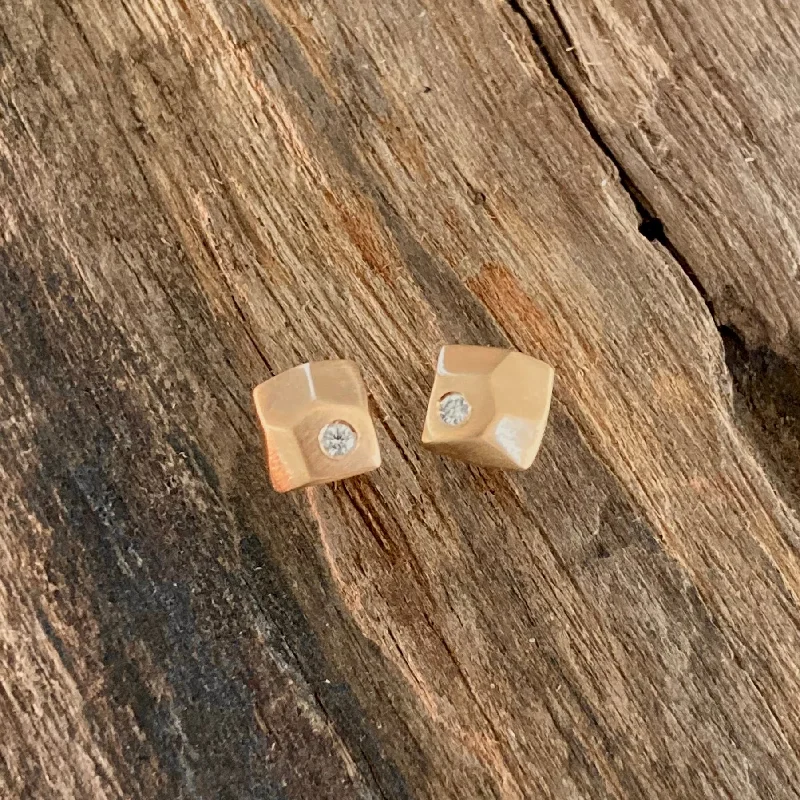 Silk fringe earrings-14K Faceted Pebble with Offset Diamond Post Earrings