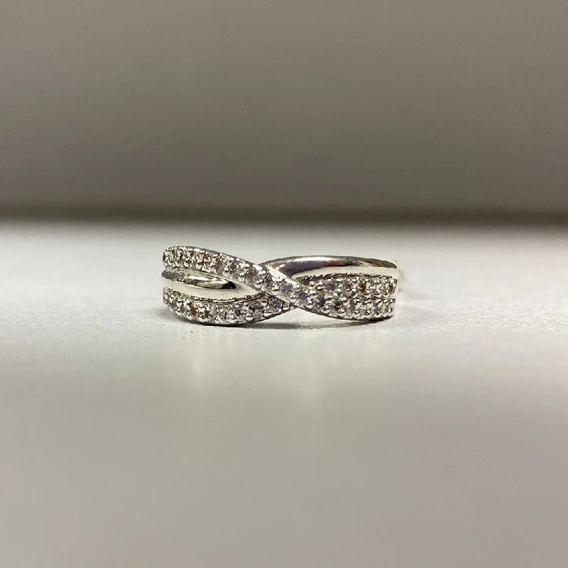 Java tile rings-Park Lane Rhodium Plated Silver Encrusted Wave Ring