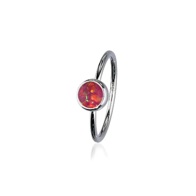 Vibrant enamel rings-Indie Silver Stone Ring Dark Pink Opal Flake FSR 4