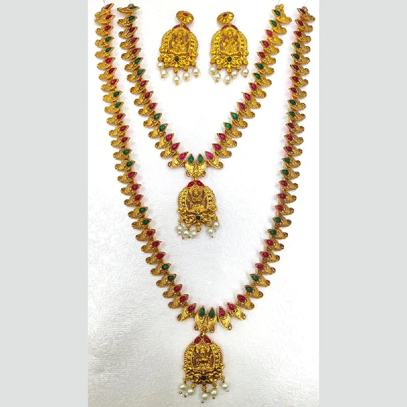 Vivid stone necklaces-Manisha Jewellery Gold Plated Double Traditional Necklace Set