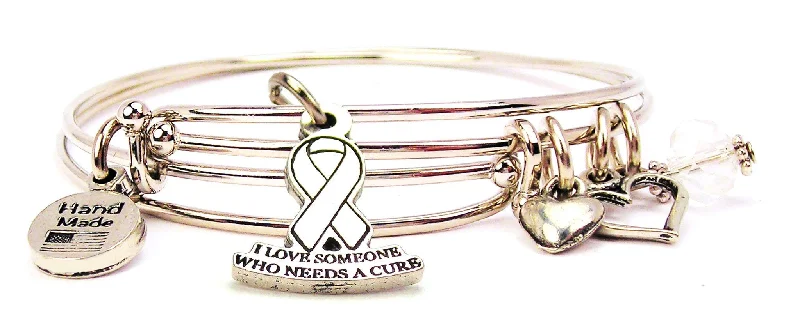 Patina bronze bangles-I Love Someone Who Needs A Cure Awareness Ribbon Expandable Bangle Bracelet Set