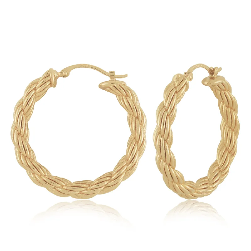 Surf motif earrings-14k Gold Rope Hoop Earrings