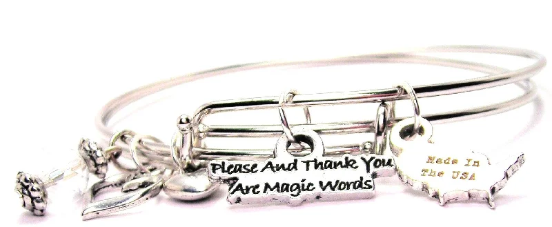 Sleek gem bangles-Please And Thank You Are Magic Words Expandable Bangle Bracelet Set