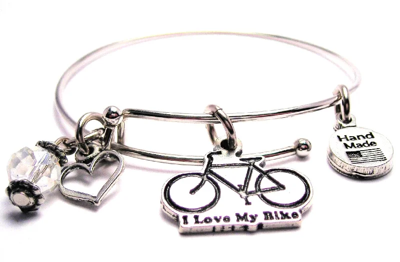 Cool wood bangles-I Love My Bike Expandable Bangle Bracelet