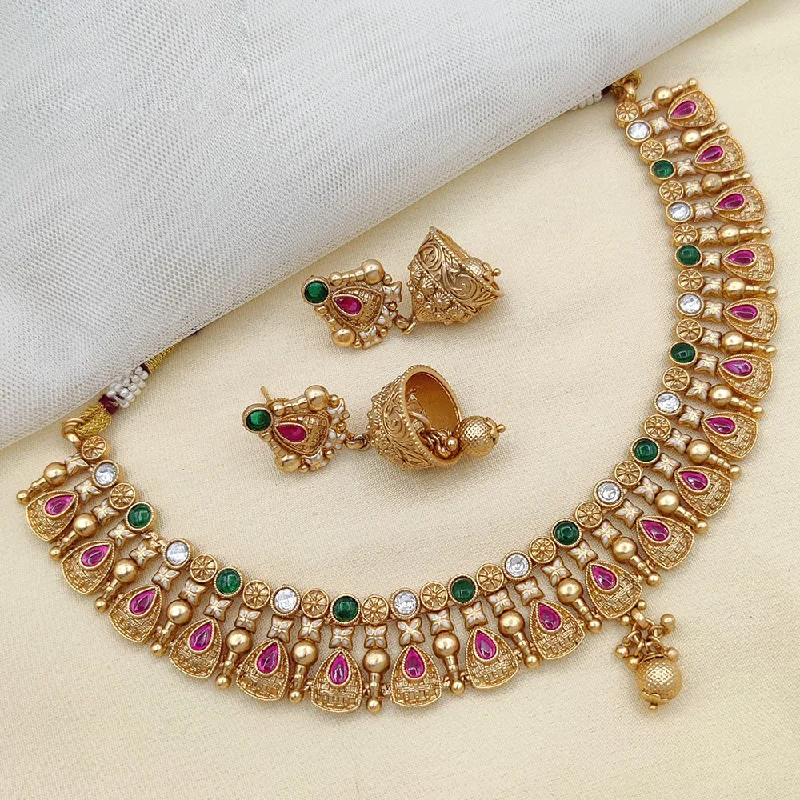 Spinel necklaces-Jewel Addiction Gold Plated Rajwadi Finish Pota Stone Necklace Set