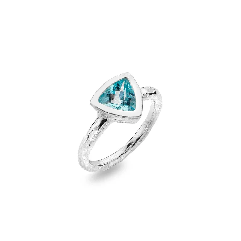 Subtle filigree rings-Sea Gems Triangle Blue Topaz Solitaire Ring