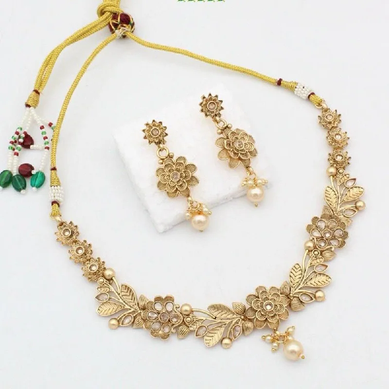 Fine thread necklaces-Kavita Art Gold Plated Pota Stone Necklace Set