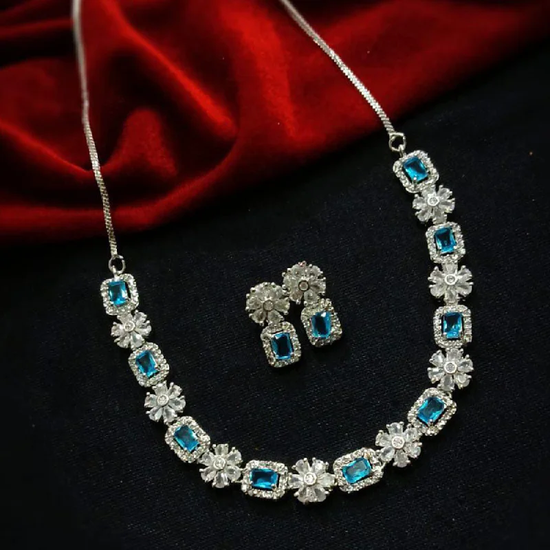 Mixed metal necklaces-Manisha Jewellery Silver Plated AD Stone Necklace Set