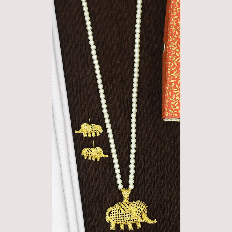 Chunky gem necklaces-Mahavir Gold Plated Pearl Necklace Set