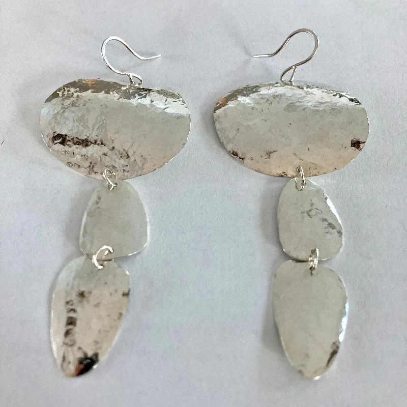 Pure star earrings-Sterling Silver Triple Pebble Earrings