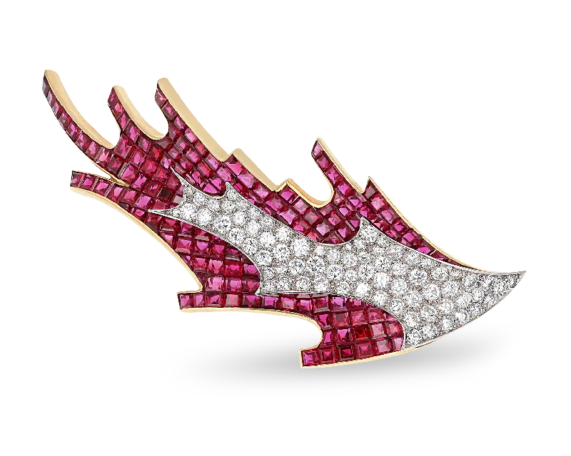 Wide bar brooch-René Kern Ruby and Diamond Brooch