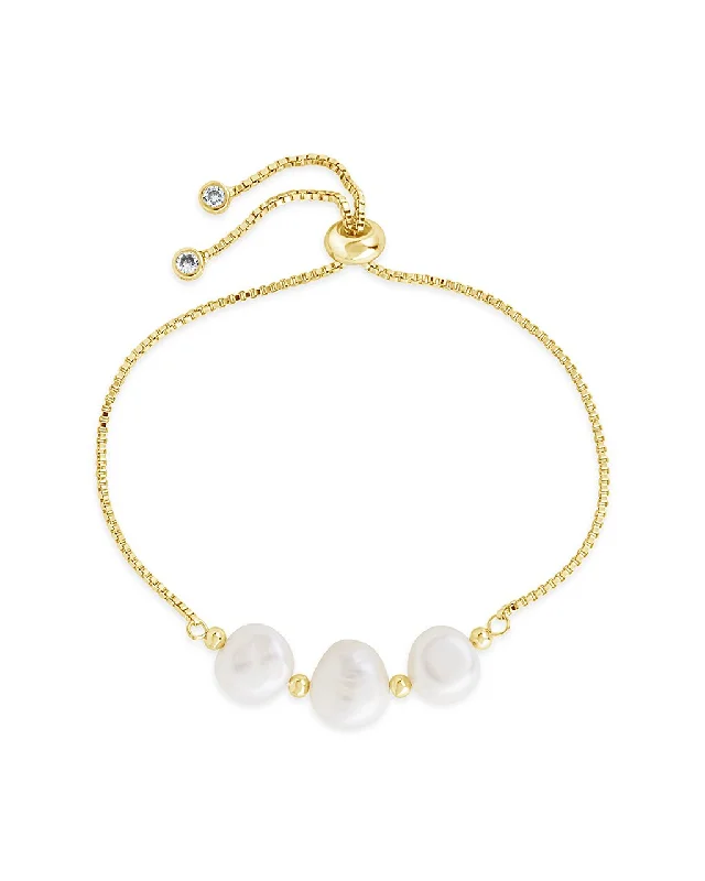 Chunky stone bangles-Triple Pearl Slider Bracelet