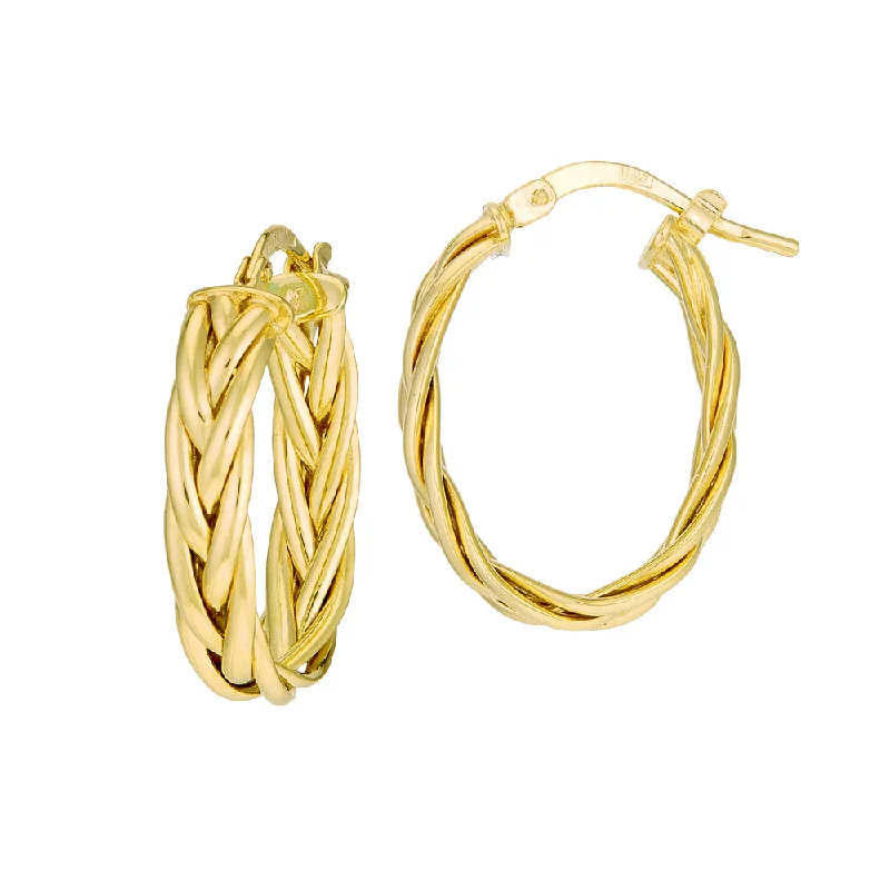 Thin threader earrings-14k Gold Oval Braided Hoop Earrings