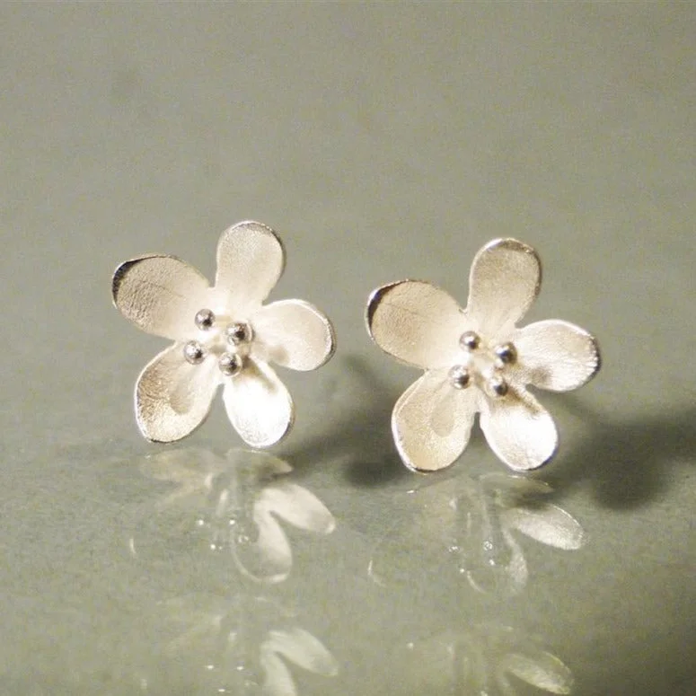 Subtle pearl earrings-Apple Blossom Sterling Silver Post Earrings