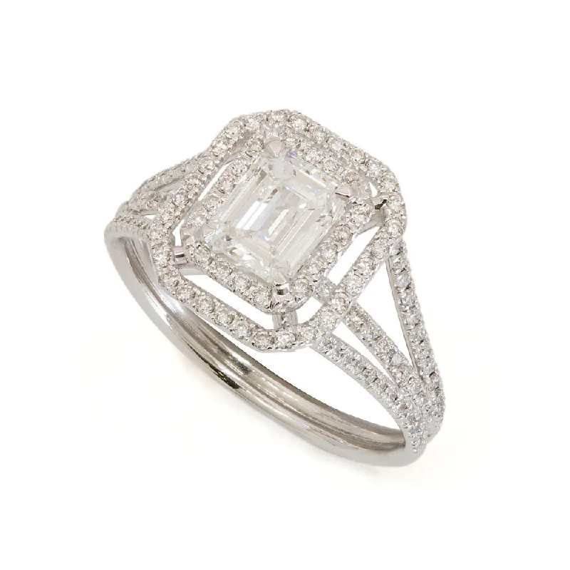 Solid gem rings-Double Halo Emerald Cut Diamond Ring