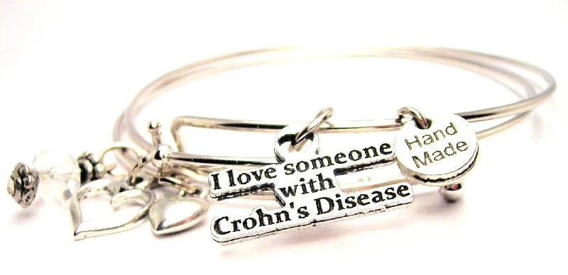 Layered chain bangles-I Love Someone With Crohns Disease Expandable Bangle Bracelet Set