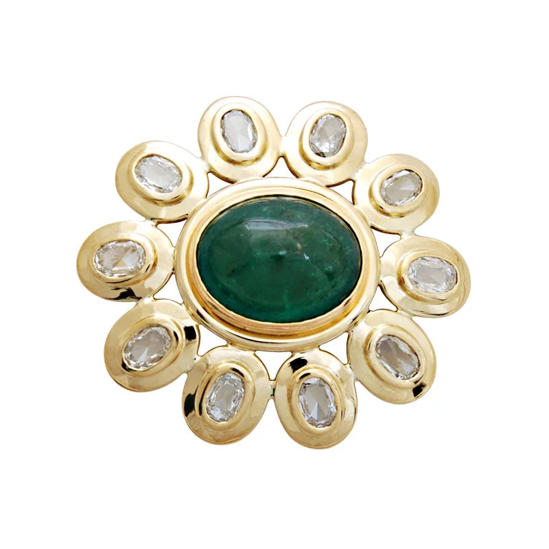 Light wood brooch-Brooch-Emerald and Diamond