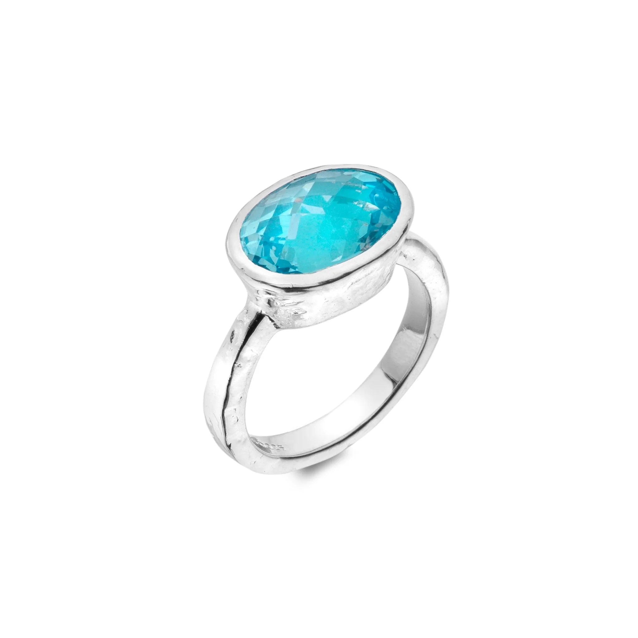 Tri-tone rings-Sea Gems Silver Oval Faceted Blue Topaz Ring