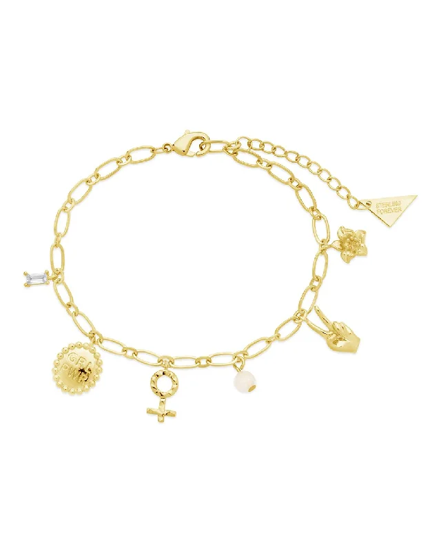 Smooth form bangles-Louisa CZ & Stone Charm Bracelet