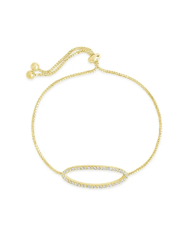 Layered chain bangles-Oval CZ Slider Bracelet