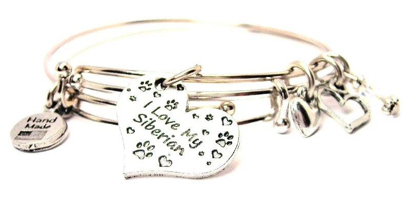 Small star bangles-I Love My Siberian Heart Expandable Bangle Bracelet Set