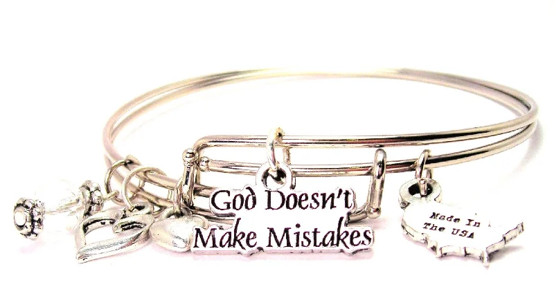 Textured metal bangles-God Doesnt Make Mistakes Expandable Bangle Bracelet Set